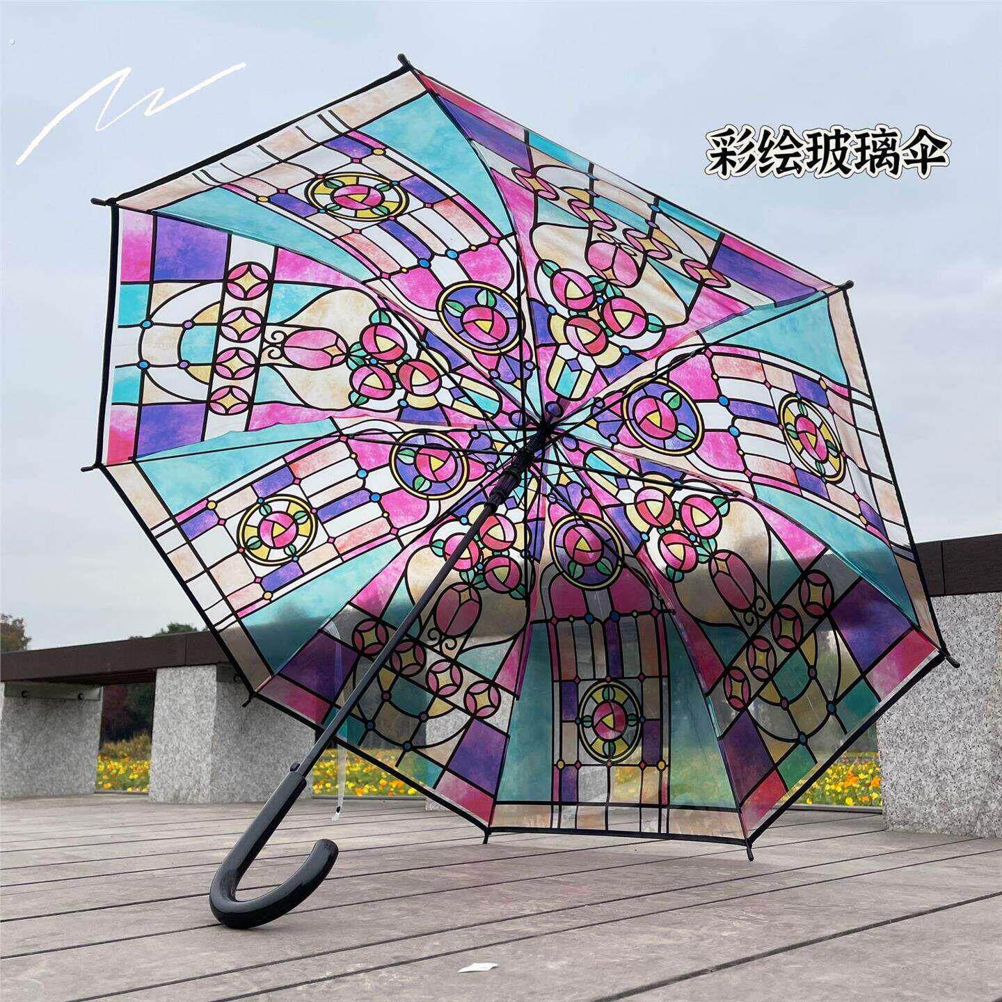 英伦风热带雨林拱形透明伞彩绘玻璃透明雨伞长柄自动大浪漫晴雨