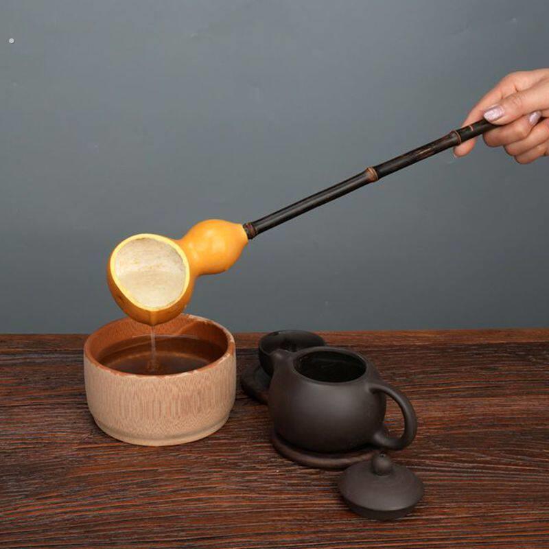 福禄水勺茶道分茶勺酒勺功夫茶具创意手工天然葫芦中式水瓢紫竹柄