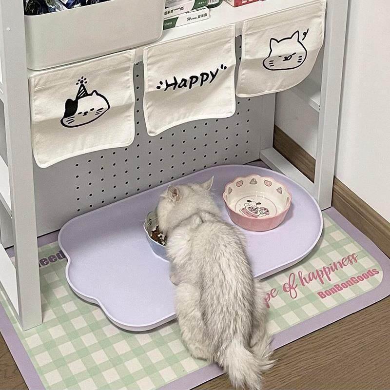 陶瓷猫碗双碗猫食盆猫咪喝水碗大口径不易打翻幼猫小猫餐食盘垫