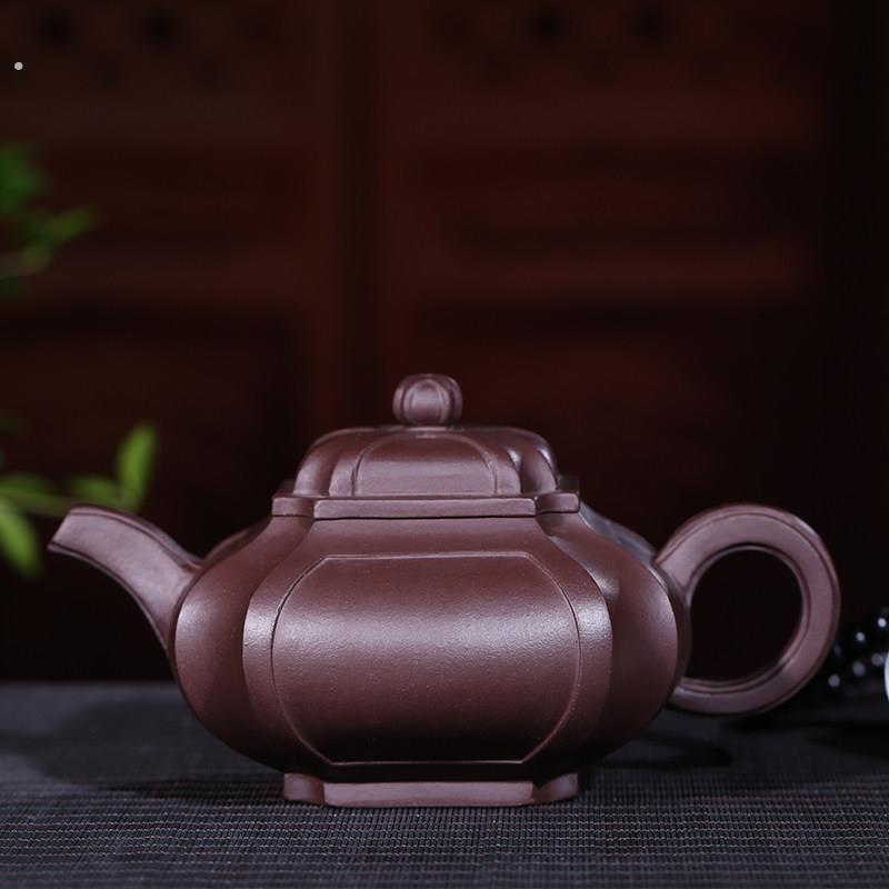 款宜兴老紫砂壶纯手工 原矿紫泥 四方器抽角井栏茶壶茶具
