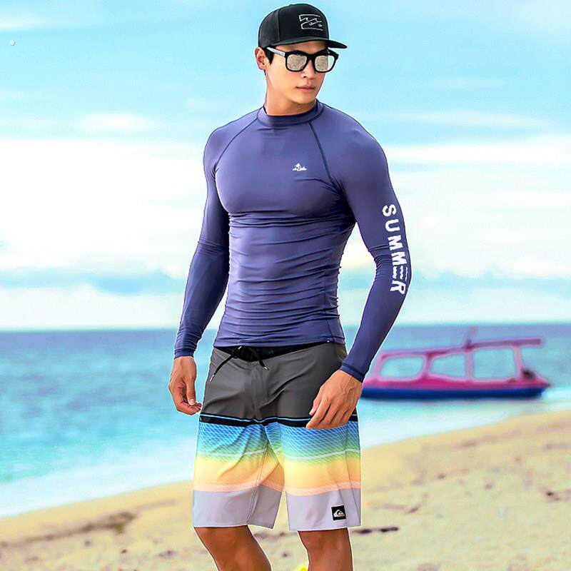 韩国潜水服男大码冲浪水母衣分体防晒长袖长裤速干浮潜游泳衣套装