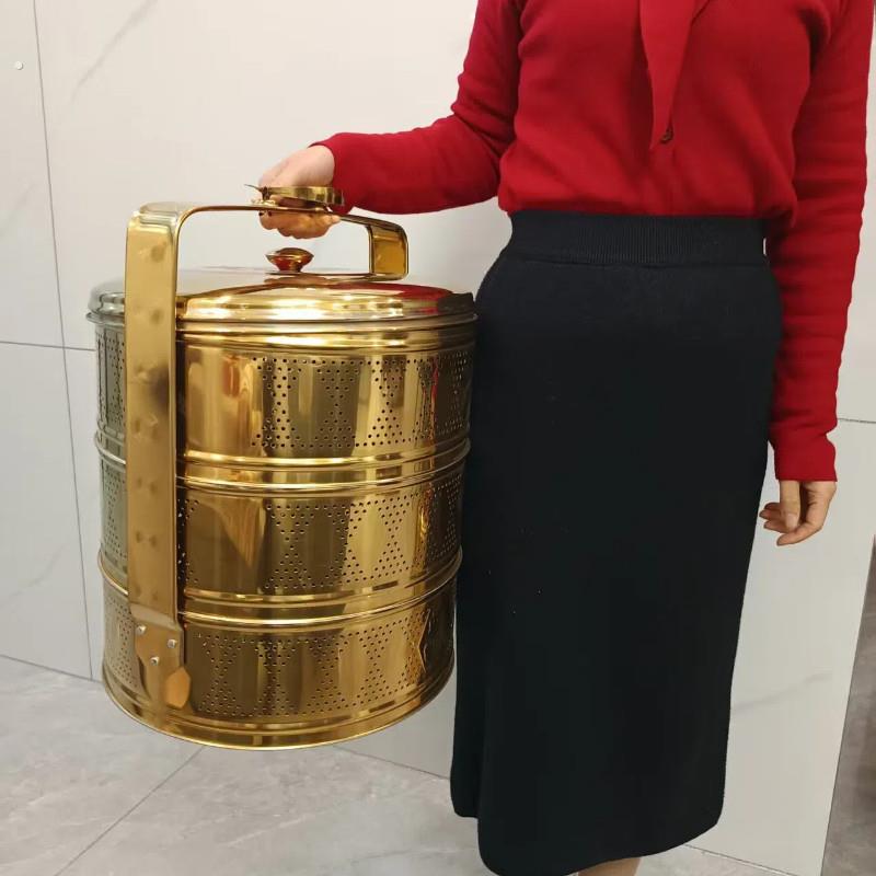 拜神篮子不锈钢带盖子结婚收纳篮拜拜手提篮高档三层饭店外送送餐
