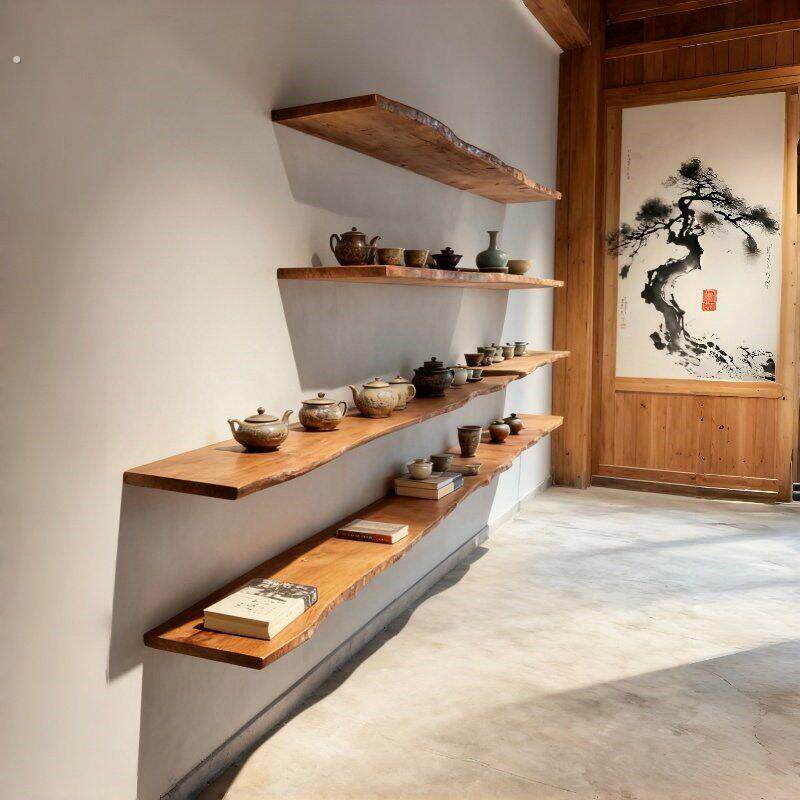 一字隔板壁挂置物架墙面实木层板茶室民宿摆件展示架客厅墙上书架