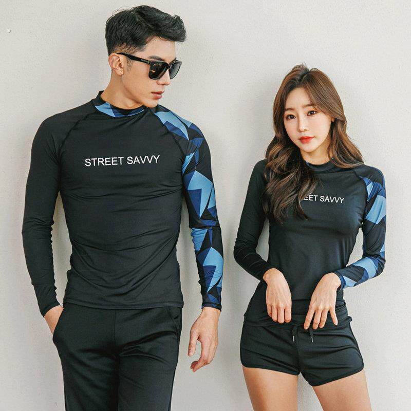 韩国新型防晒快干情侣潜水服女式分体式长袖裤泳衣水母装男式浮潜