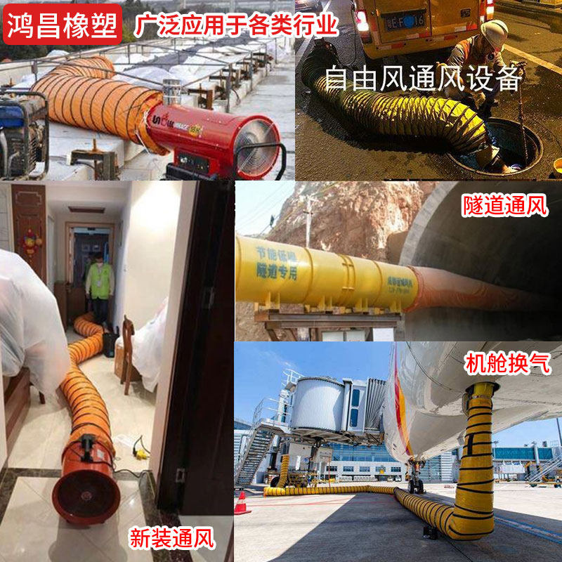 耐高温三层PVC帆布螺旋钢丝伸缩排油烟管风口排气吸尘通风软管
