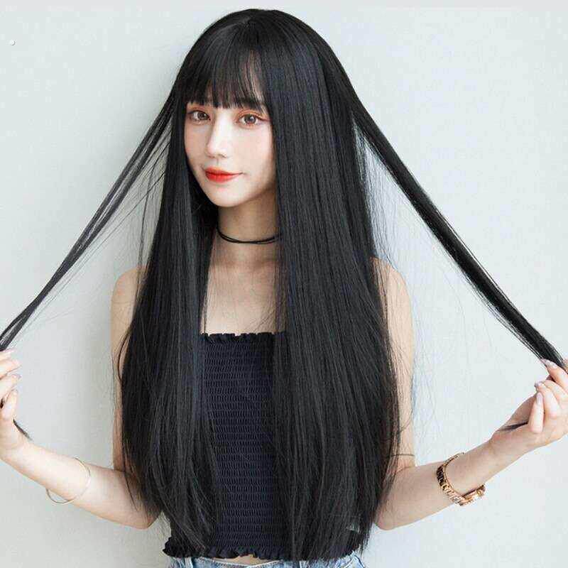 新款假发头套女夏长发空气刘海黑长直自然全头套式假发套网红女生