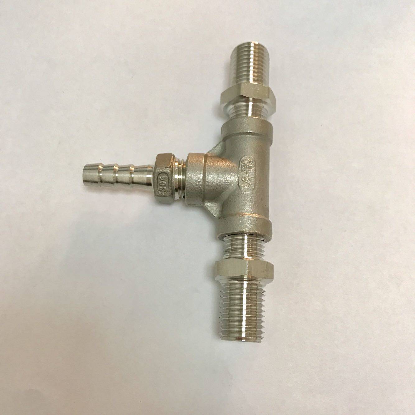 组合式不锈钢异径三通接头 两边外丝m14x1.5 中间宝塔外径8mm