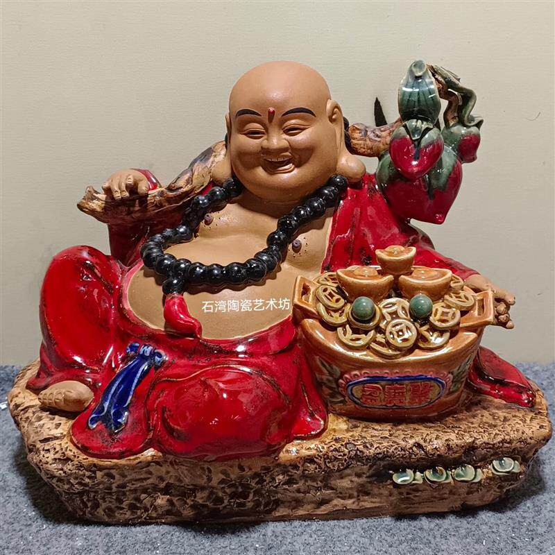 石湾手工陶瓷笑佛摆件+招财旺宅大肚佛公仔+开业赠礼中式风格陶瓷