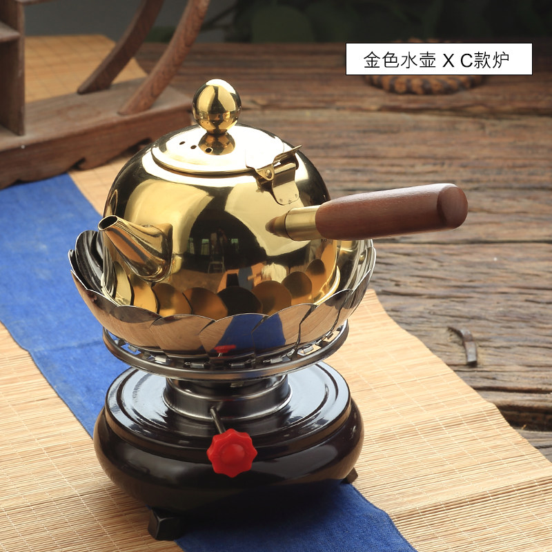 户外烧水功夫茶炉套装便携防风酒精炉泡茶壶野外室外酒精灯煮茶器