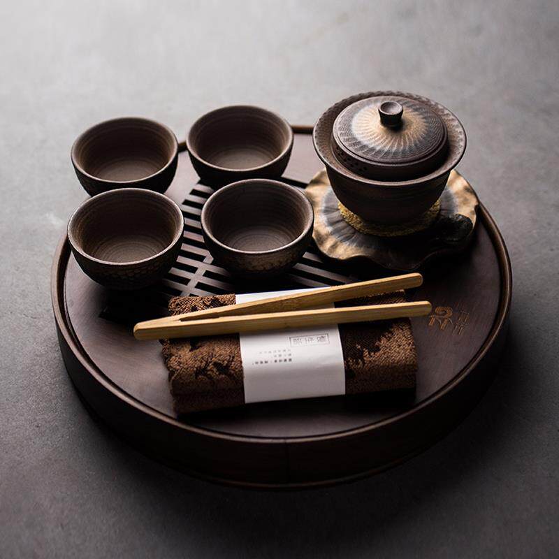 复古粗陶盖碗茶具套装家用功夫日式茶壶整套干泡小茶台功夫茶茶盘