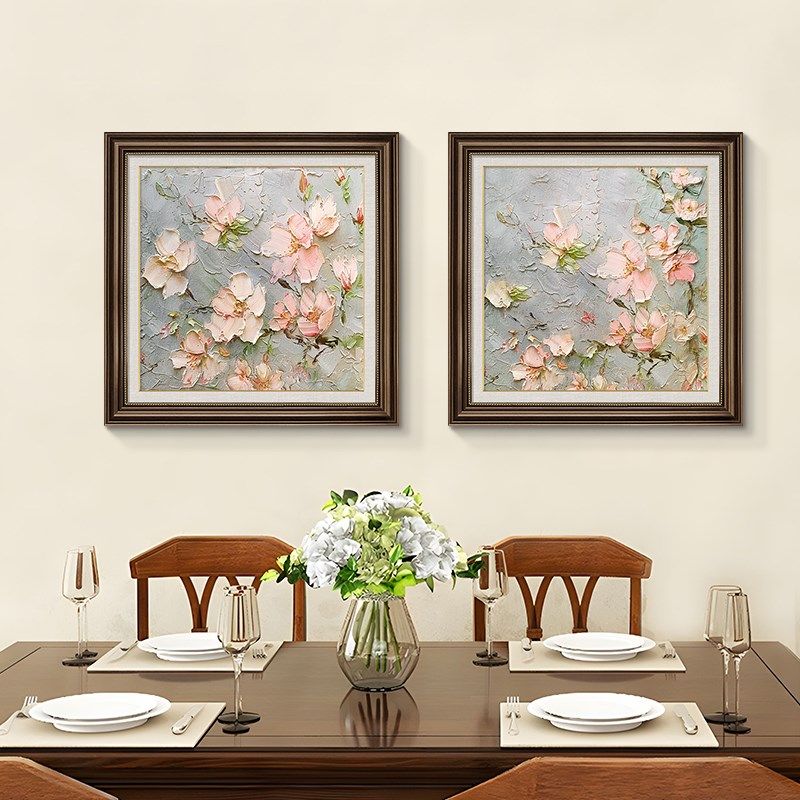 美式餐厅装饰画欧式复古油画幸福树饭厅背景墙挂画小众高级感壁画