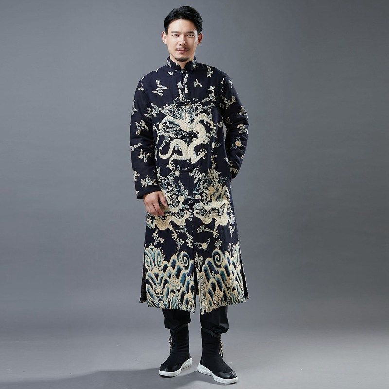 龙袍中国风唐装中式复古大衣古装婚礼服龙纹对襟长衫文艺长款风衣