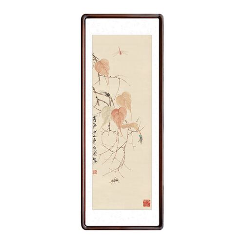齐白石贝叶草虫国画写意花鸟画新中式客厅装饰画玄关过道竖版挂画