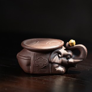 宜兴紫砂茶宠大象茶壶盖托精品手工元宝象雕塑小摆件茶具可养礼品