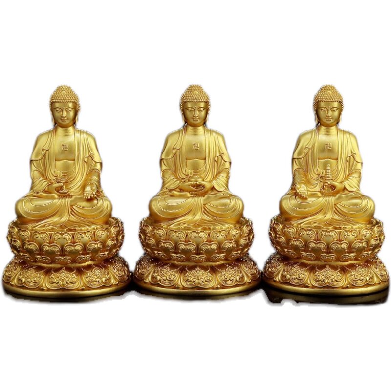 汉传黄铜释迦牟尼佛佛药师佛阿弥陀佛观音地藏王菩萨佛像鎏金色摆