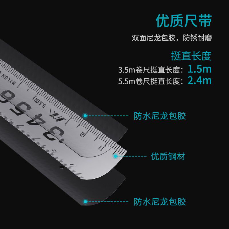 卷尺设计师专用升级304不锈钢尺高档家用防割手加厚硬高精度耐摔