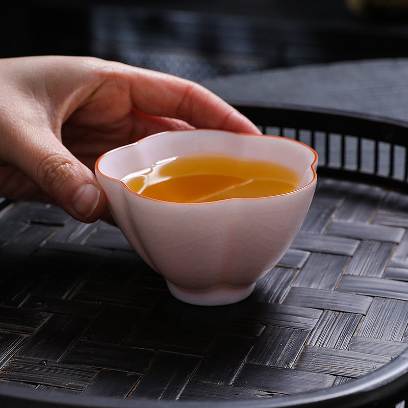 汝窑主人杯粉色开片茶杯陶瓷樱花单杯女士功夫茶具品茗杯茶盏茶碗