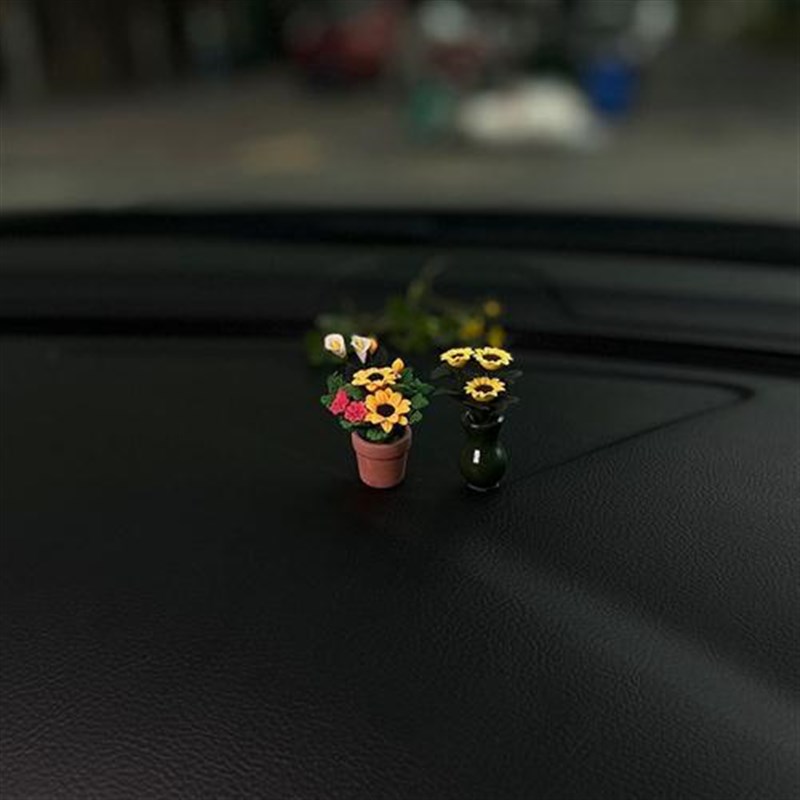 汽车配饰花治愈系汽车摆件墨绿花瓶向日葵车载中控台窗边装饰用品