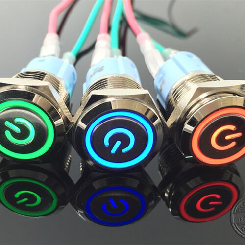 16mm带环形灯电源符号自锁自复10A电流金属按钮设备开关24v220V
