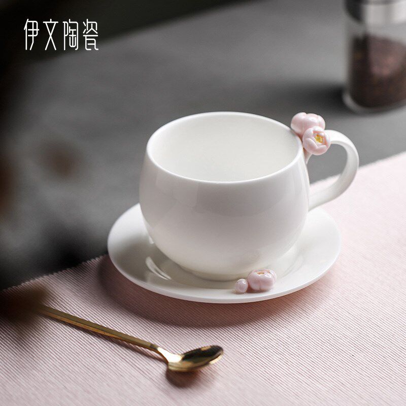 陶瓷咖啡杯杯碟套装白瓷杯子高档精致高级感轻奢下午茶拿铁咖啡杯