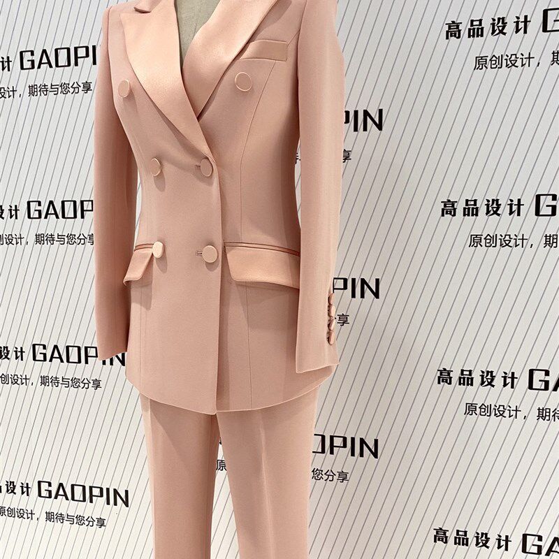 春秋季粉色西装套装女时尚修身高级感休闲职业主持人艺考西服