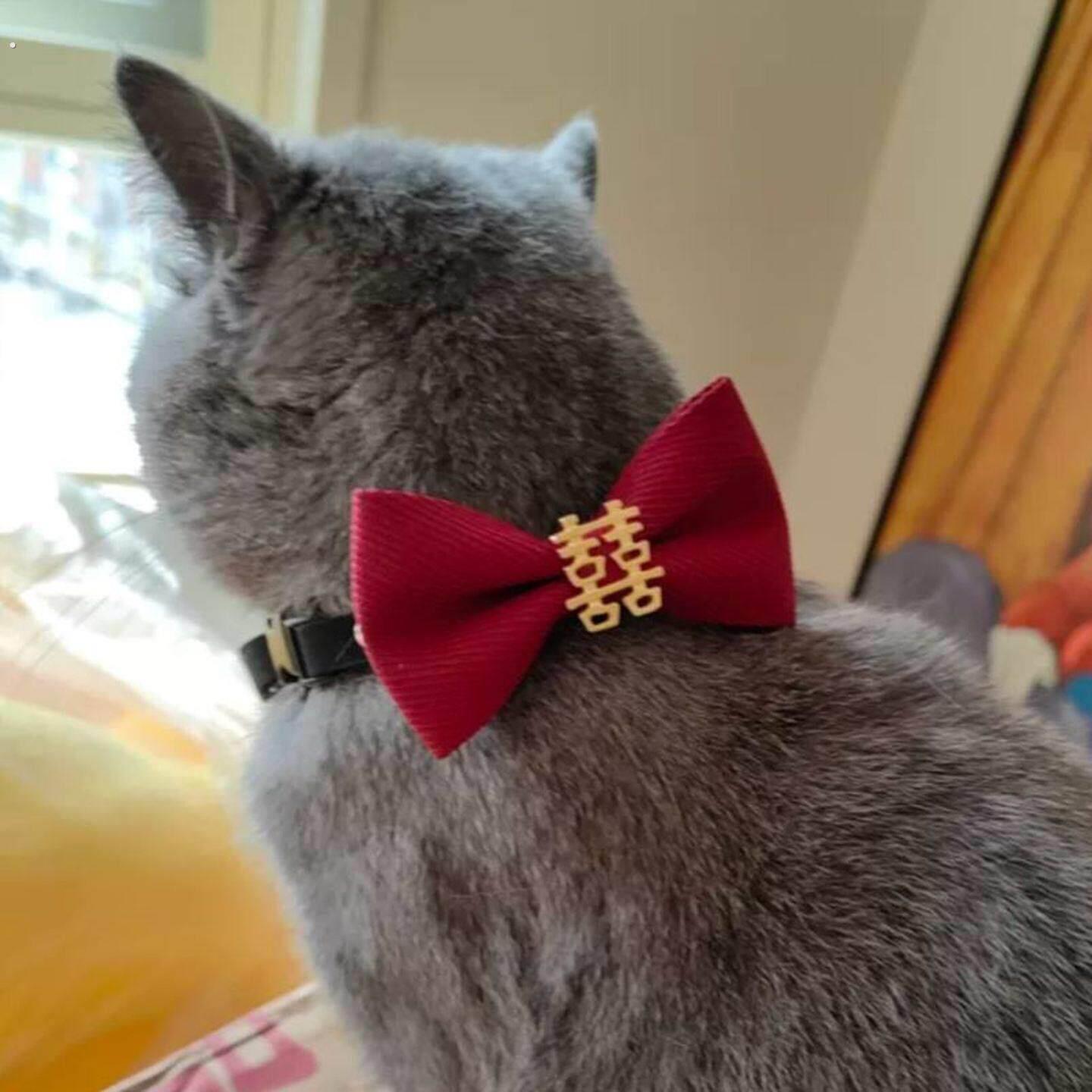 狗狗领结红色喜字衣服小猫咪结婚装饰围脖大狗宠物婚礼蝴蝶结项圈