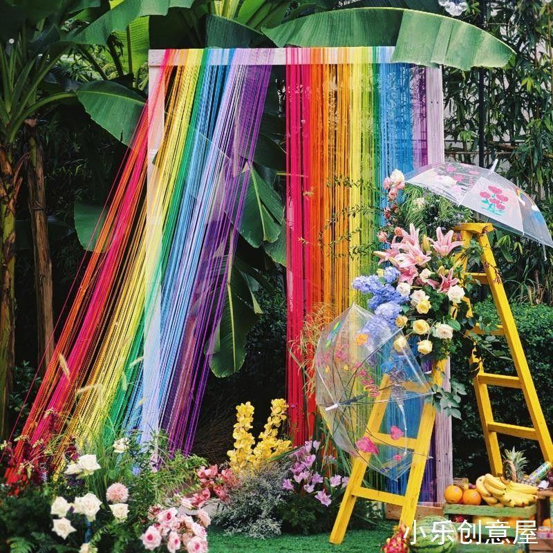 彩虹线条挂饰幼儿园编织区墙面毛线条环创吊饰商场店铺彩虹风装饰