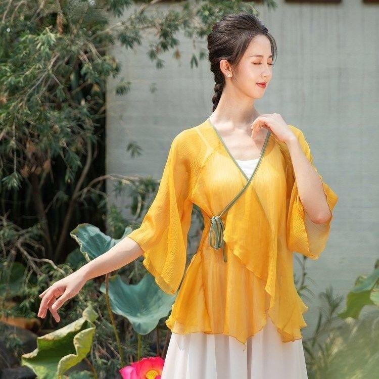 舞韵瑜伽飘服逸仙无古典舞衣服练功服女中气国风舞蹈上身韵纱衣演