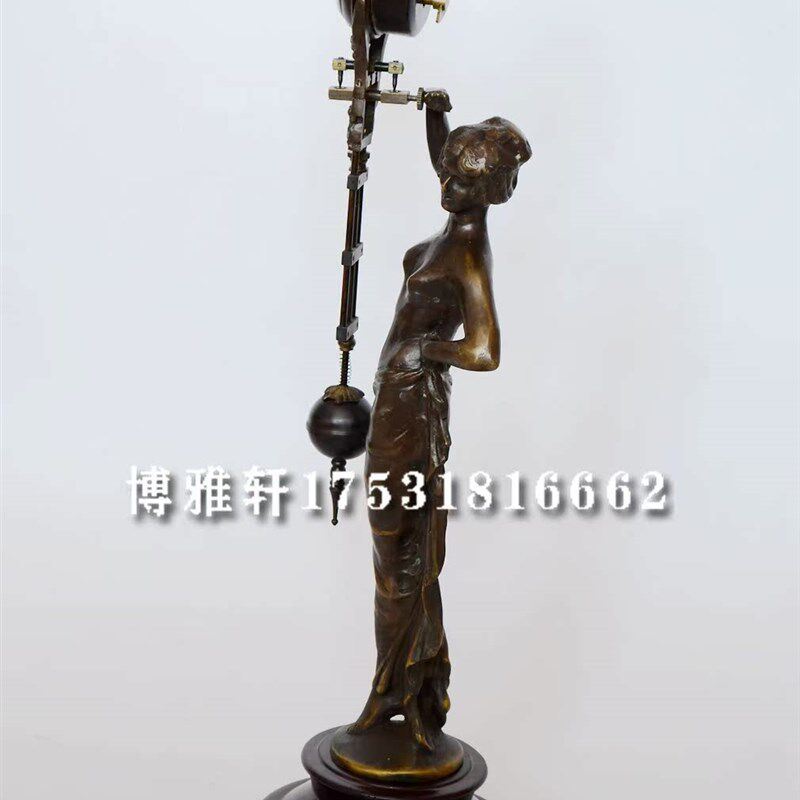摇摆钟纯铜西洋人物塑像机械发条摆钟 古玩趣味摆动座钟