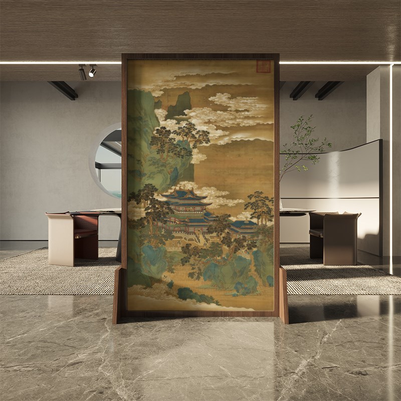 新中式可移动屏风隔断客餐厅玄关茶室酒店办公室酒店座屏国画山水