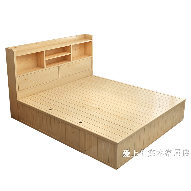 实木床高箱气杆床单人床1.5双人床1.8儿童带柜子床头收纳榻榻米床