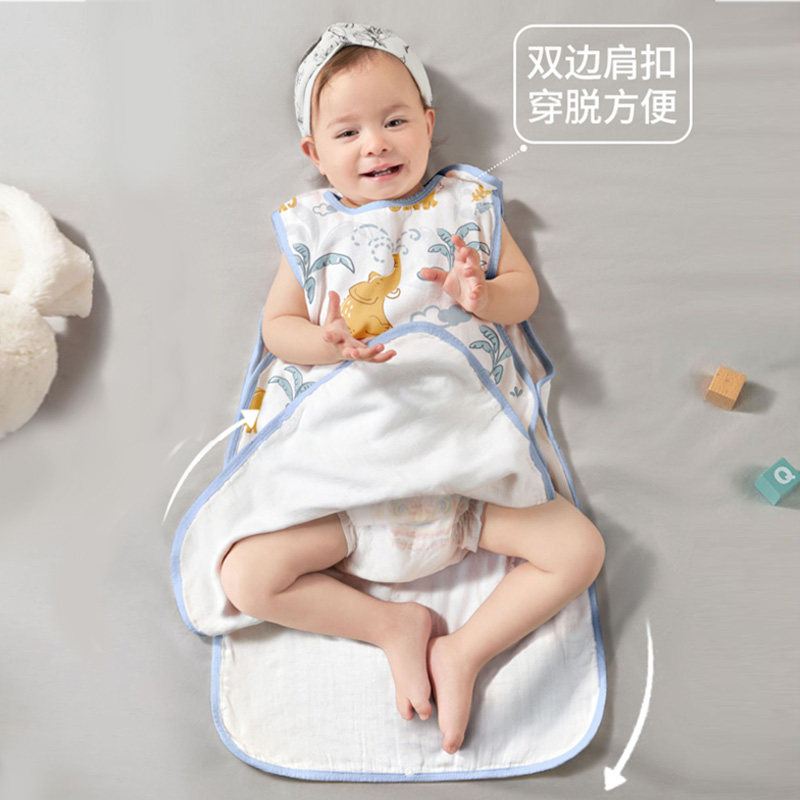 婴儿无袖睡袋新生儿童夏天竹棉纱布背心式防踢被宝宝夏季春秋薄款