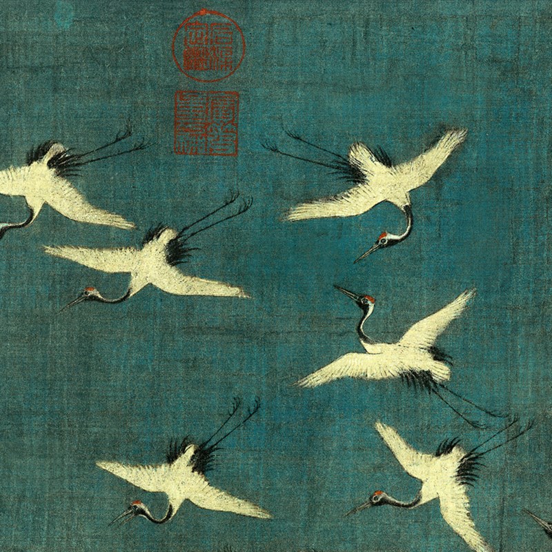 宋徽宗瑞鹤图新中式装饰画素雅禅意简约客厅玄关竖版走廊壁画挂画