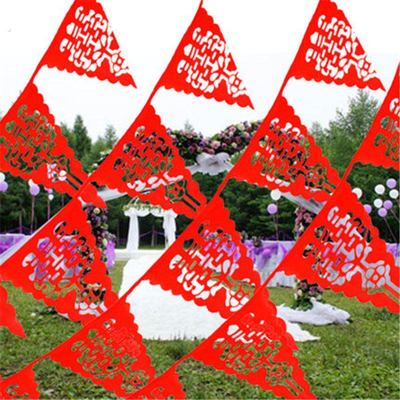 新款喜字镂空串旗结婚婚庆庆典布景装饰彩旗喜字三角小旗