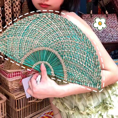 越南海草编扇子夏天手摇蒲扇装饰民宿墙壁挂扇家用扇非洲元素