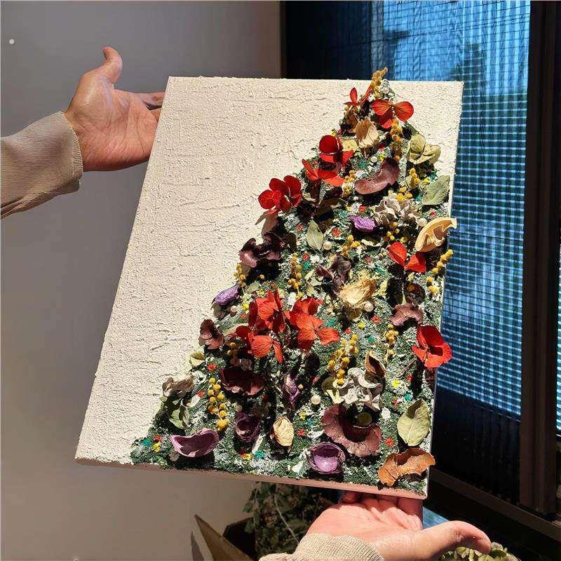 圣诞节装饰石英砂肌理画圣诞树室内装饰画高级感圣诞礼物油画手工