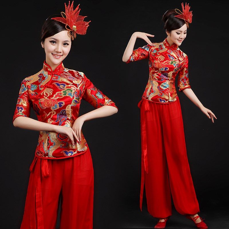 秧歌服2017新款腰鼓扇子舞旗袍服装中国风舞蹈服女广场舞演出服