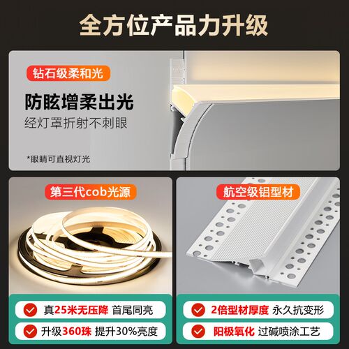 led向上打光腰线灯免开槽明装隐形洗墙线性灯免吊顶墙面反光灯槽