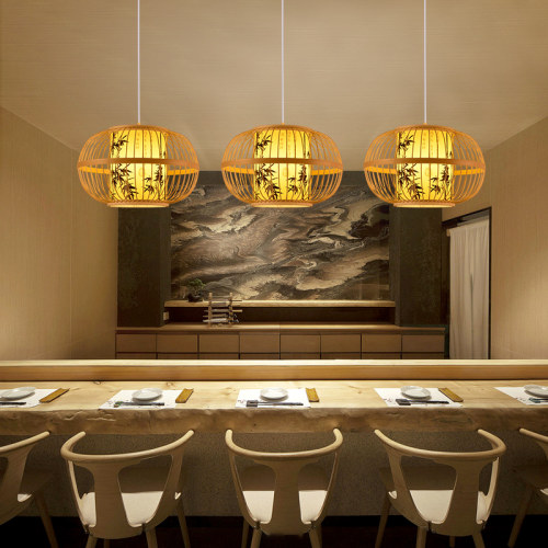 竹编吊灯中式餐厅饭店日式竹艺灯具禅意茶室火锅店民宿商用灯笼灯