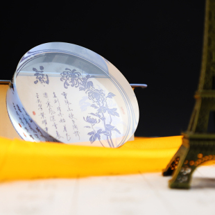水晶透明玻璃镇纸学生书法定制做中国风梅兰竹菊圆形书镇摆件镇尺