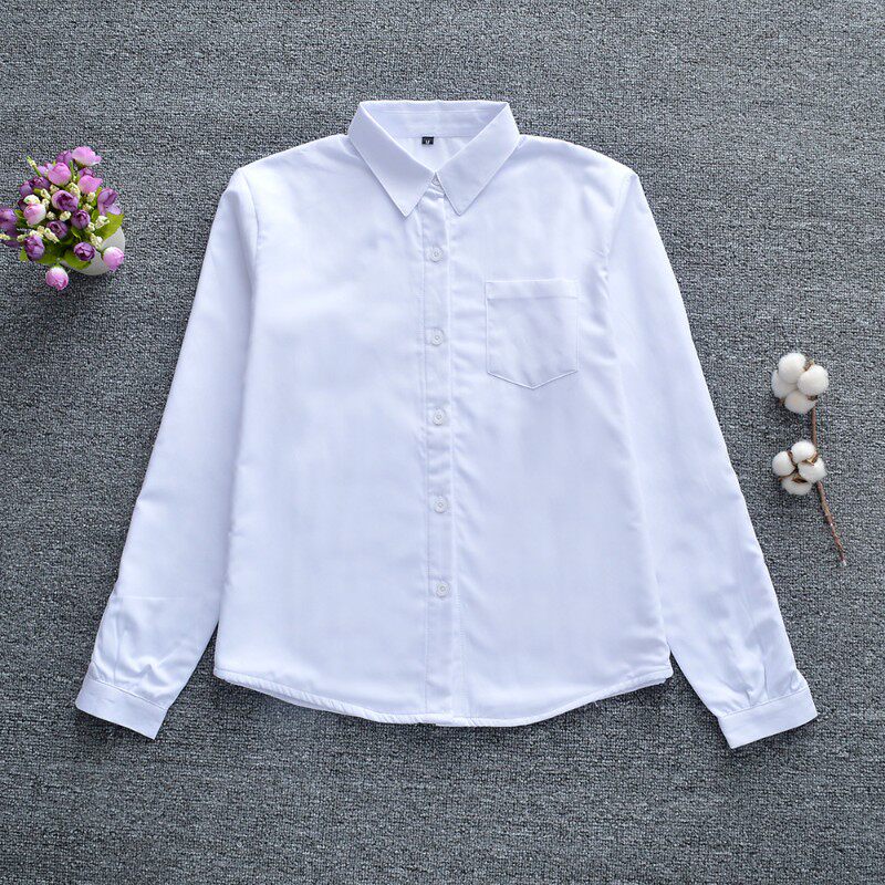 加绒加厚女长袖衬衫工作服白色蓝色粉色黑色JK校服班服尖领娃娃领