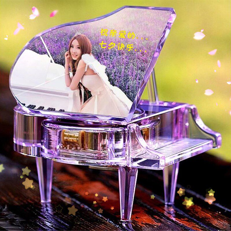 旋转水晶钢琴音乐盒生日礼物闺蜜结婚男女友创意情人节八音盒定制