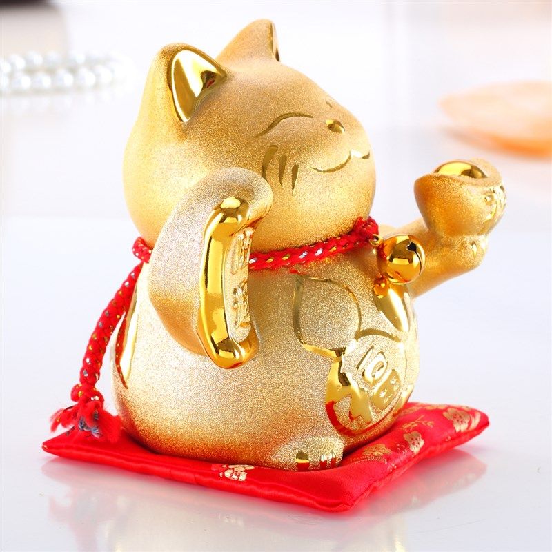 金色招财猫摆件小号大号陶瓷储蓄罐开运发财猫开业礼品6寸12寸