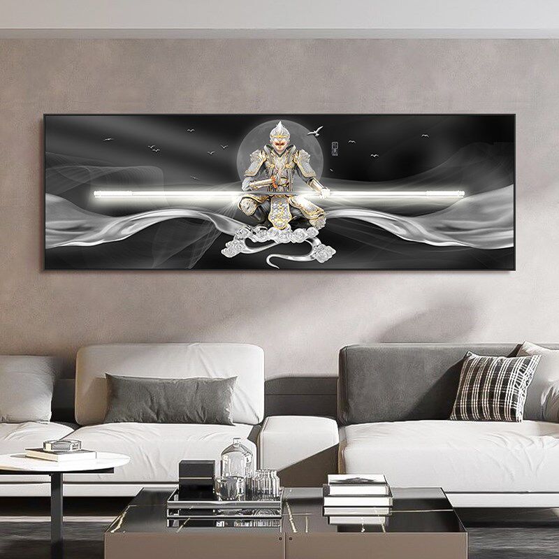 网红斗战胜佛 LED客厅灯画孙悟空大气沙发背景墙挂画中国风装饰画