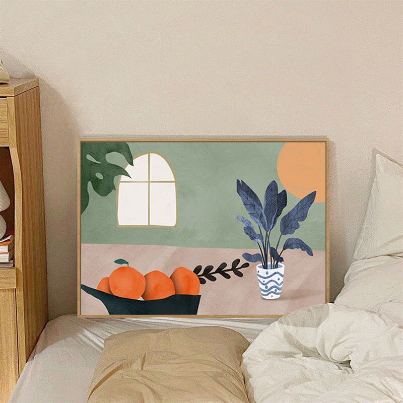 北欧手绘插画风客厅背景墙装饰画小清新餐厅艺术壁画简约民宿挂画