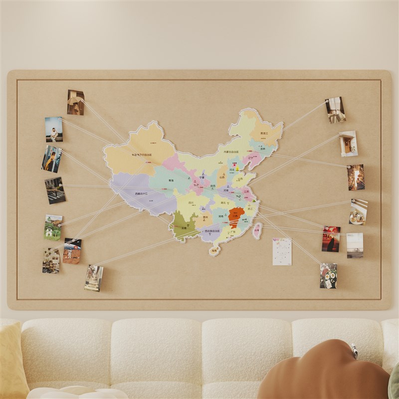 中国旅行照片墙毛毡墙贴旅游足迹打卡地图挂图画客厅办公室装饰画
