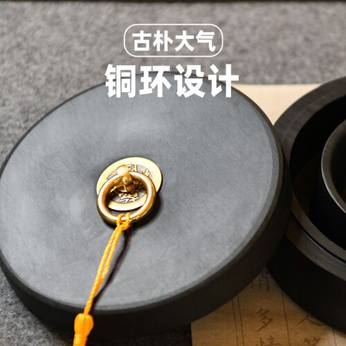 砚台书法专用火锅砚带盖不干墨罗纹砚台天然原石砚毛笔字专用双圈