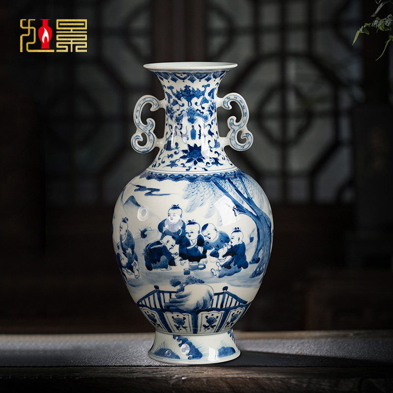 景德镇陶瓷花瓶仿古青花瓷摆件新中式家居电视柜客厅插花瓷器装饰