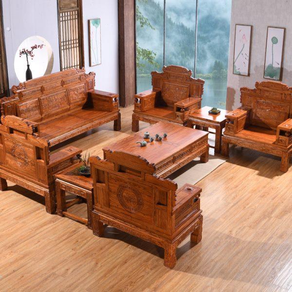 中式实木沙发木头沙发组合榆木格木电视柜客厅全套木质制仿古家具