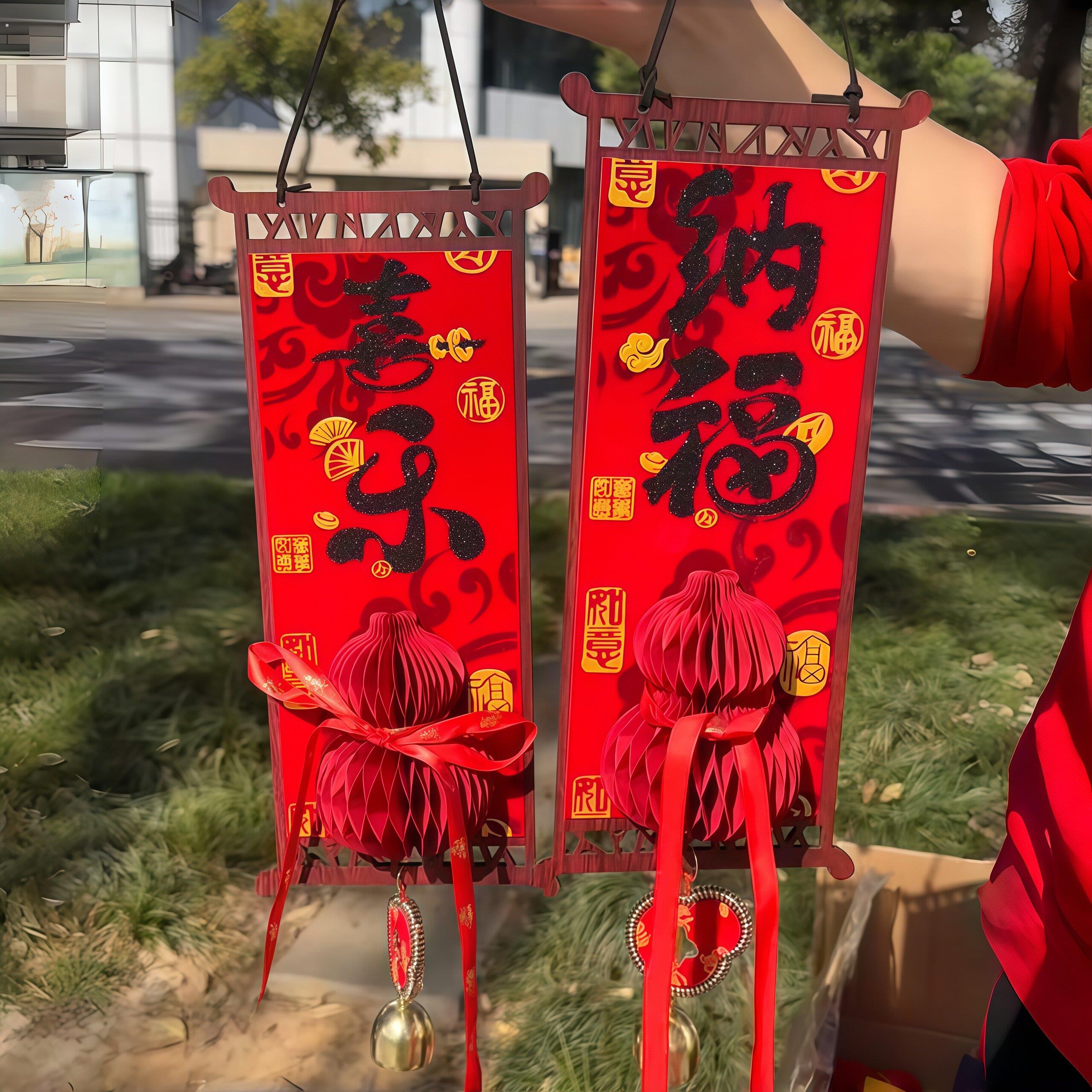新年福字挂饰中国结装饰红色春节入户门挂件男女通用春节迷你对联